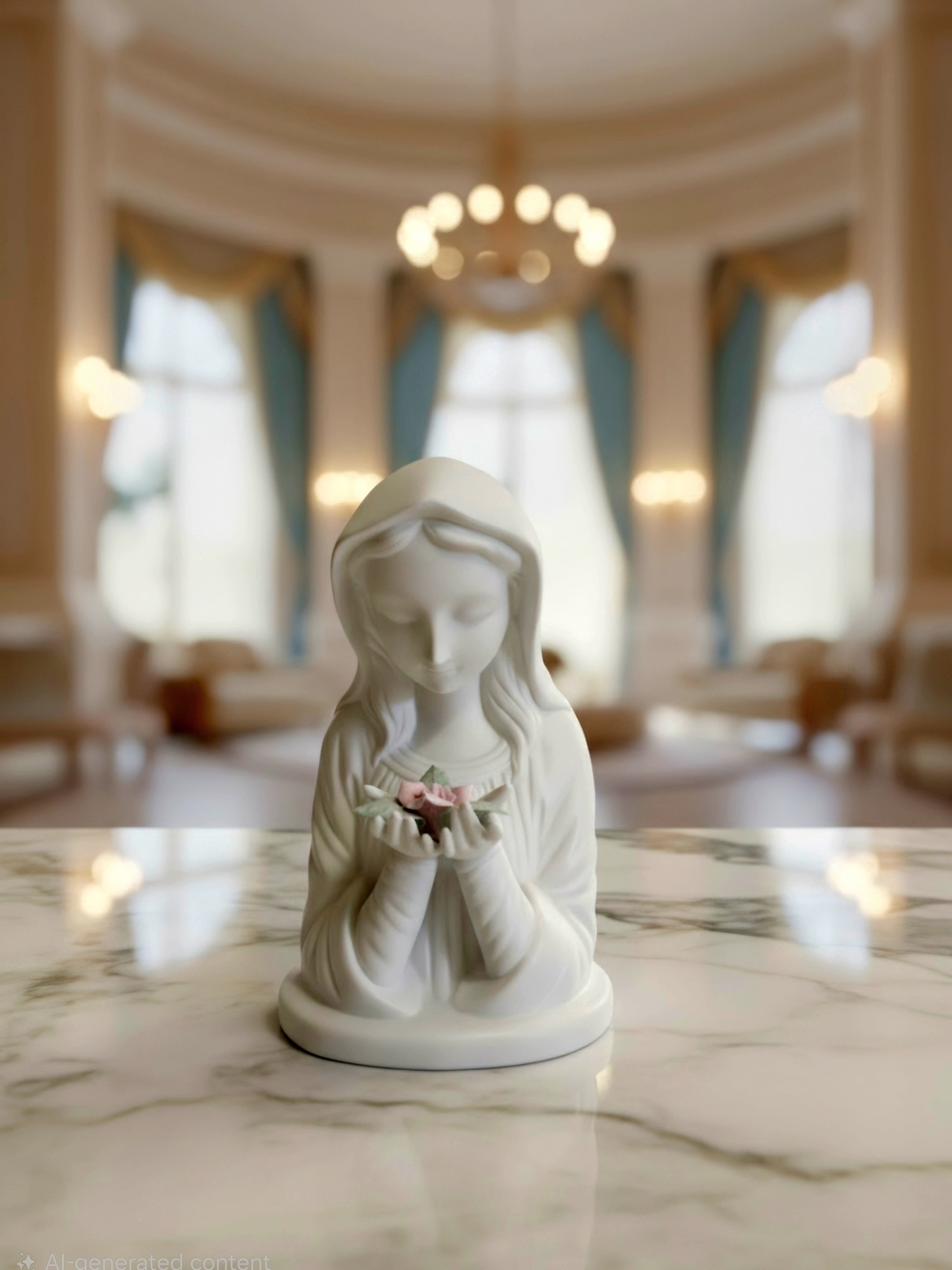 VTG Virgin Mary/ Madonna Porcelain Holding Rose Night Light 6” Works